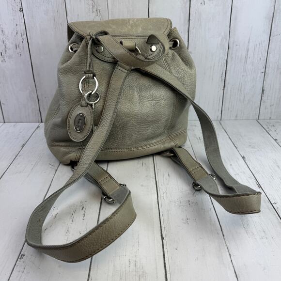 VTG Fossil Gray Pebbled Leather Maddox Distressed 1954 Keyhole Key Backpack Bag - Picture 3 of 14